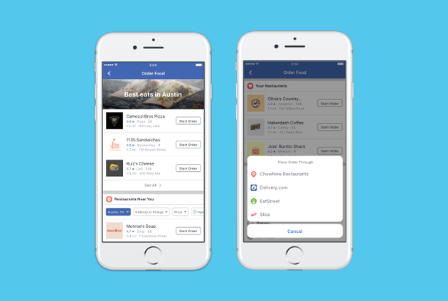 Facebook推出在线订餐功能 支持外卖和送餐服务